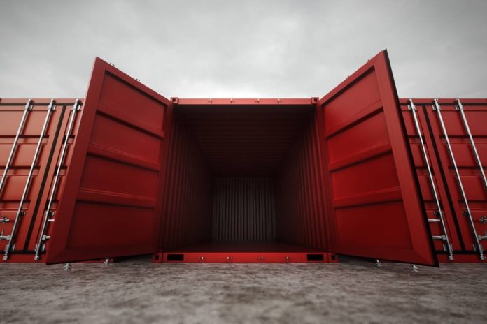 shipping container with doors open