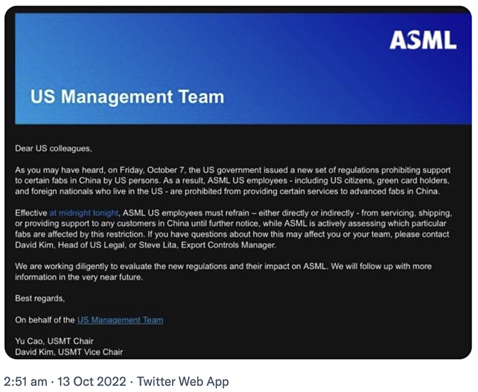 ASML tweet about restrictions that could hamper YMTC