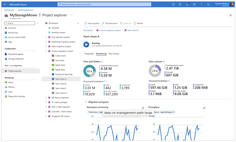 Azure Storage Mover dashboard