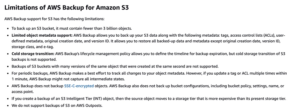 S3 limitations