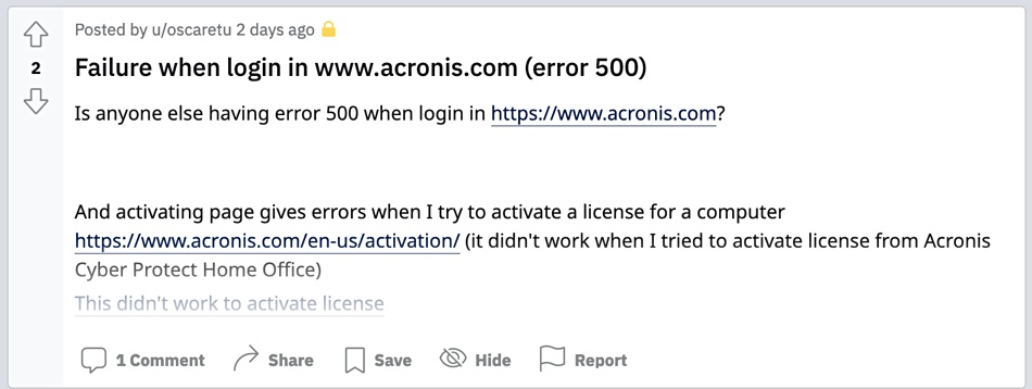 Acronis on Reddit
