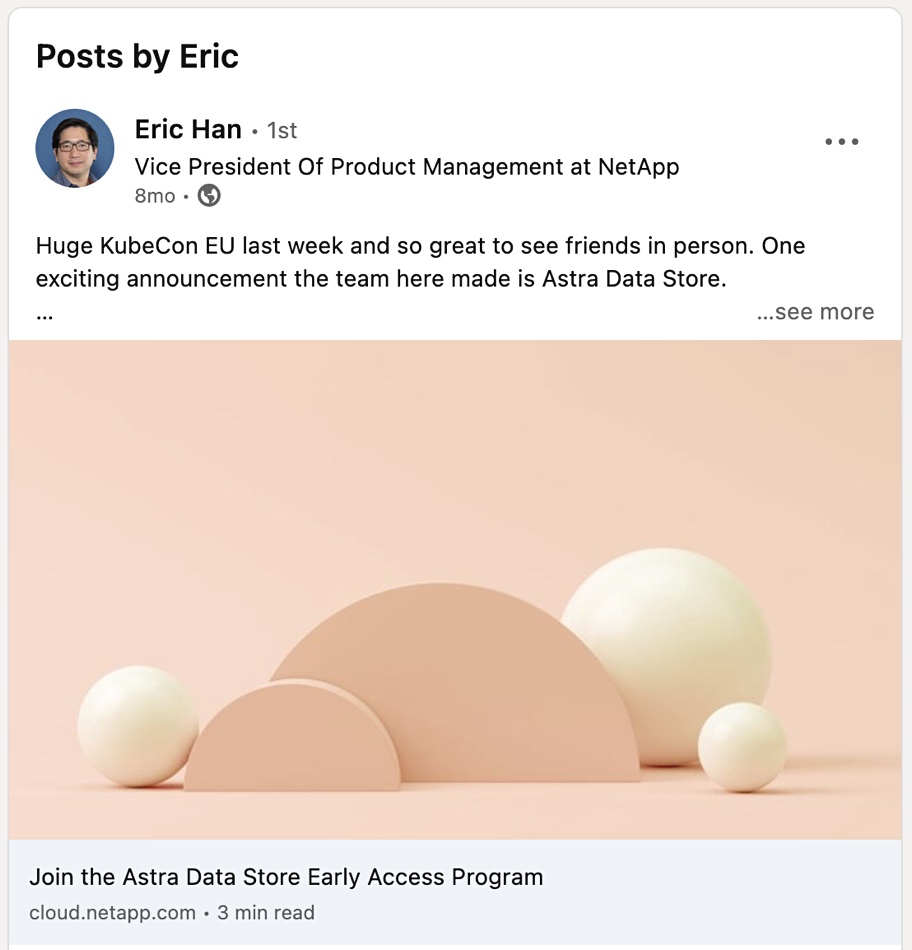 Eric Han NetApp post