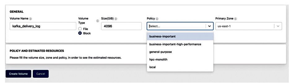 Volumez user declaration choices