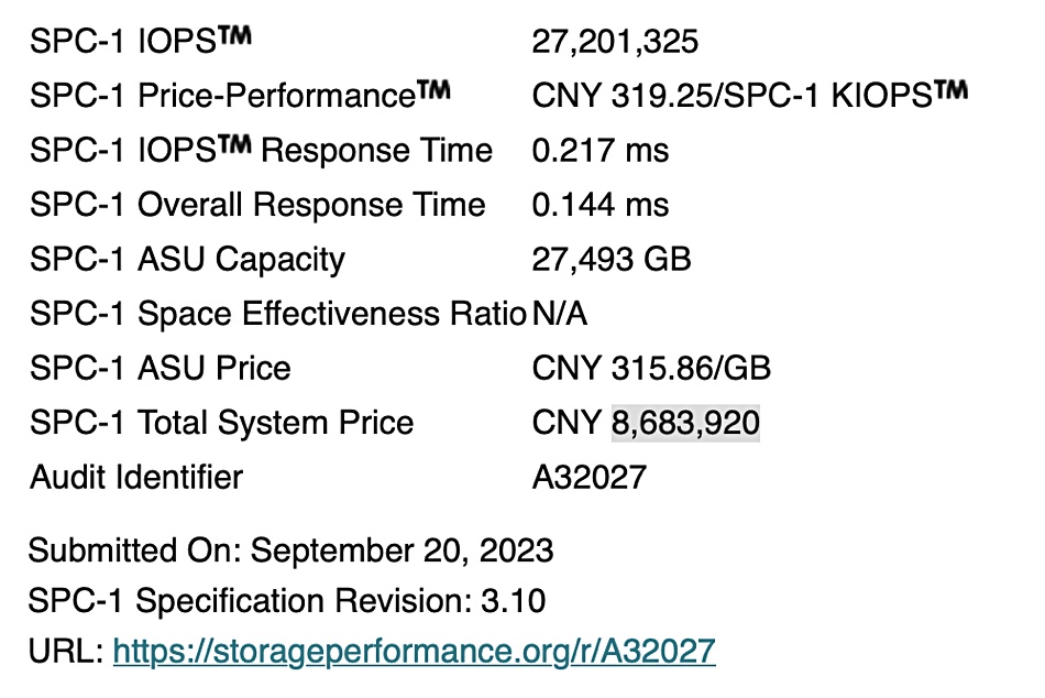 Storage benchmark SPC-1