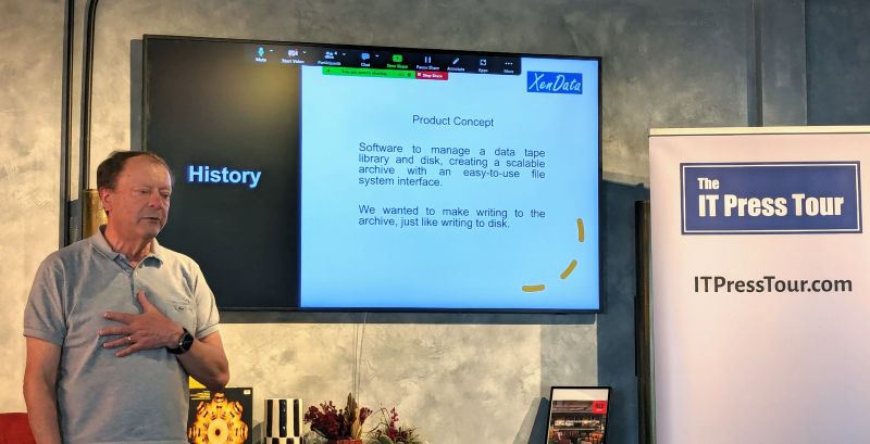 XenData CTO Dr Mark Broadbent presenting to IT Press Tour (photo: Celine Coustaut)