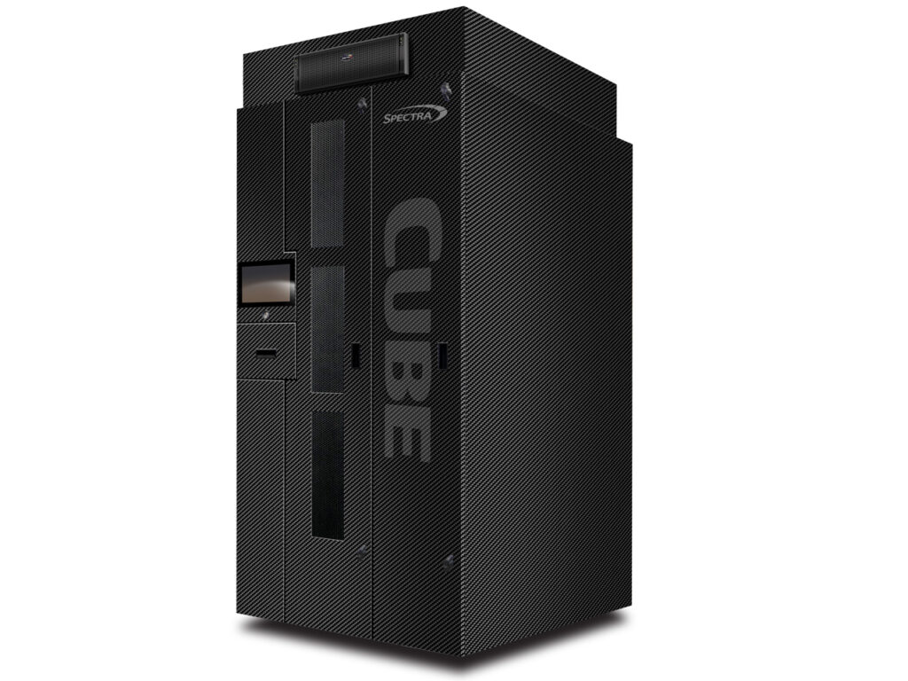Spectra Logic Cube library with top loft holding a BlackPearl system