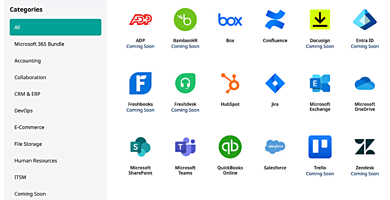 Asigra SaaSAssure app coverage