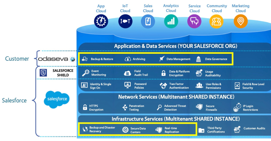 Customer (via Odaseva) and SalesForce features and protection domains