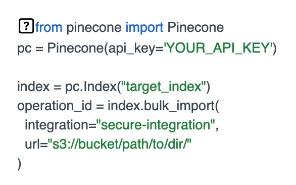 Pinecone bulk insert code example