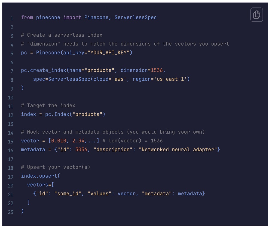 Pinecone serverless code example
