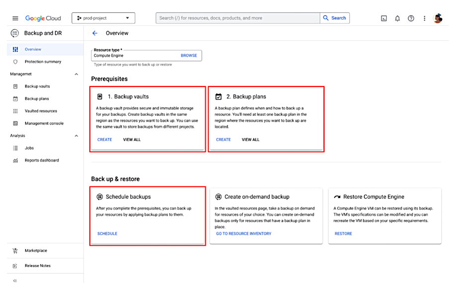 Google Cloud backup settings